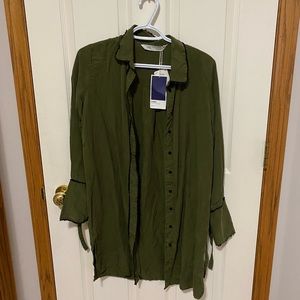 Zara khaki fryed rim elongated blouse